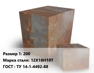 Поковка квадратная 200 Сталь: 12Х18Н10Т ГОСТ: ТУ 14-1-4492-88